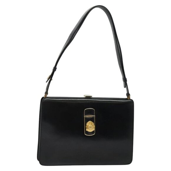 CELINE Shoulder Bag Leather Black Gold Auth fm4568 - Picture 1 of 16